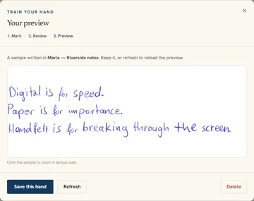A preview message written in the newly trained hand